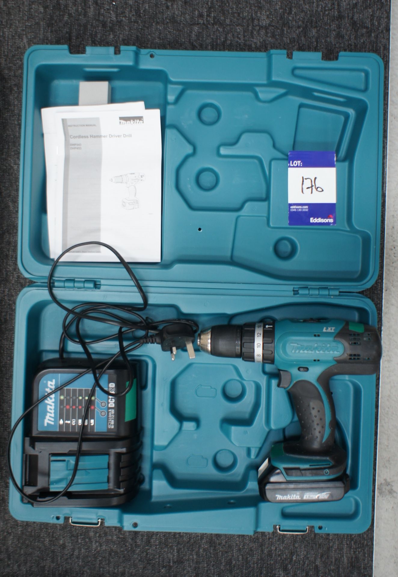 Makita DHP453 cordless hammer drill, with charger and 1 x battery