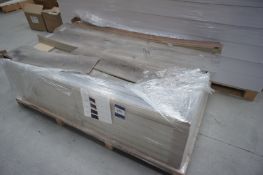 Pallet of defective wainscot (toasted oak and smoked oak), and ole baseboard, various sizes