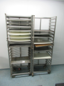 2 x S/S 20-Tray Baker's Racks for 660 x 400mm Trays 1900mm High with a Qty of Trays and Acrilic Shee