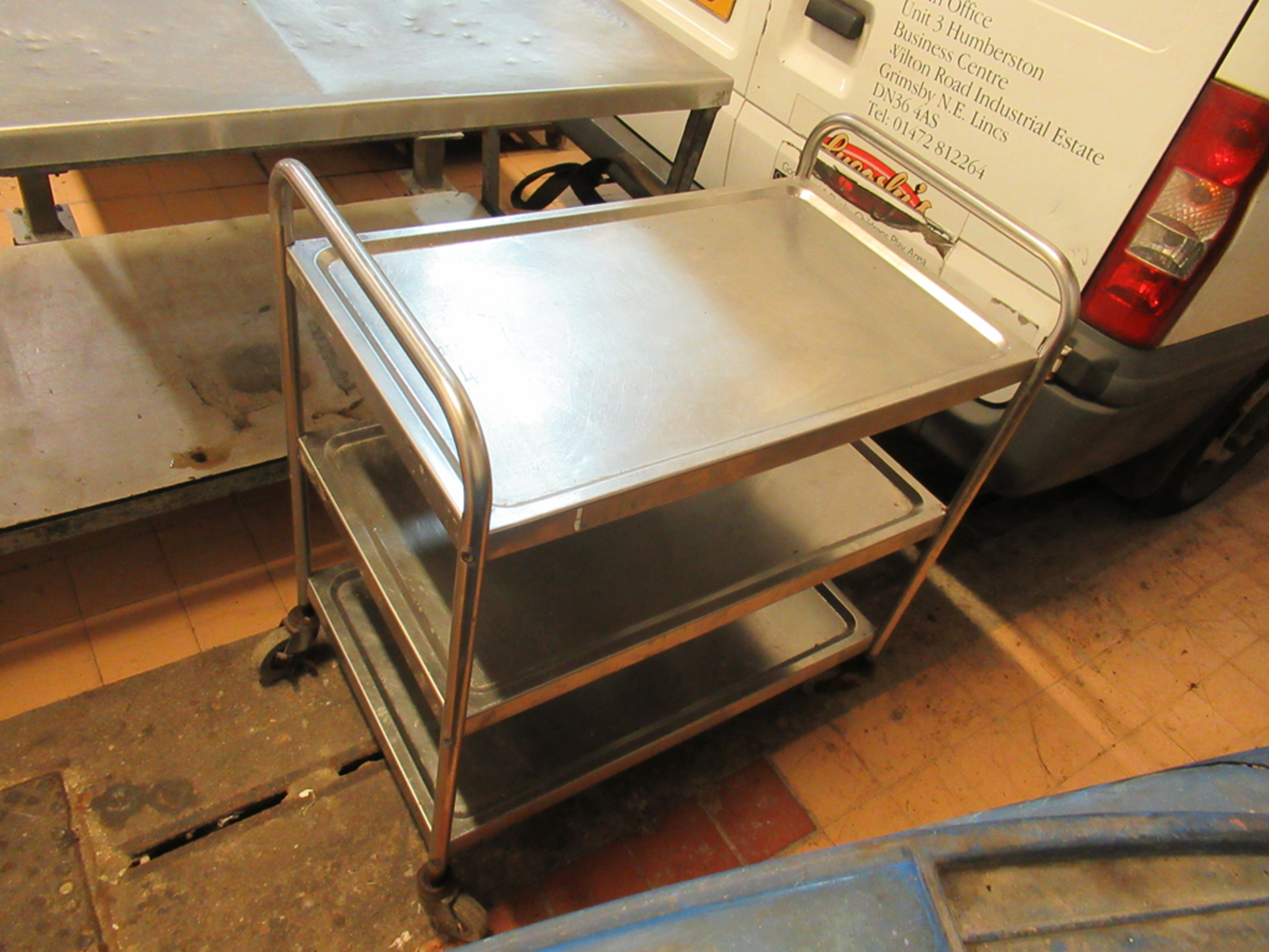 Stainless Steel Packing Stand 1460 x 600 x 840mm High and A Three Tier S/S Trolley 860 x 510 x 950mm - Image 2 of 2