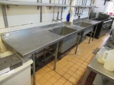 A Large Stainless Steel Topped Double Sink Unit