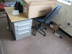 Qty of Office Furniture in Main Office+Store inc - 9 x Various Desks and Tablesm 6 x Chairs, 2 x Dra