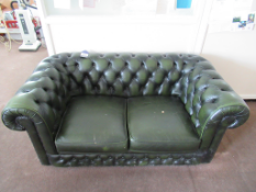 Green Leather Two Seater Chesterfield Settee 1600mm Wide