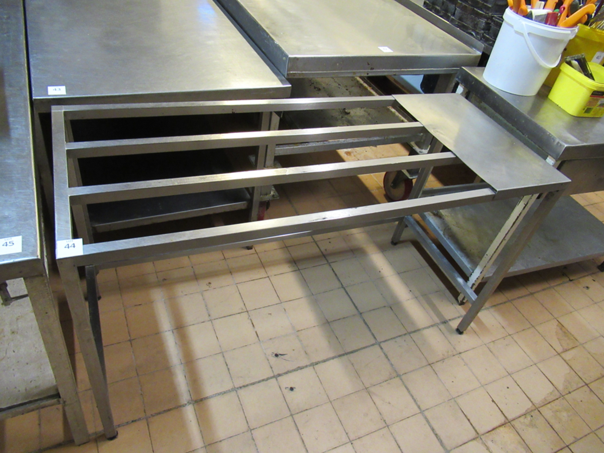Stainless Steel Packing Stand 1460 x 600 x 840mm High and A Three Tier S/S Trolley 860 x 510 x 950mm