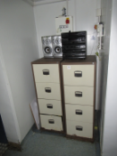 4 x Four Drawer Metal Filing Cabinets & A Sony Hi-Fi System
