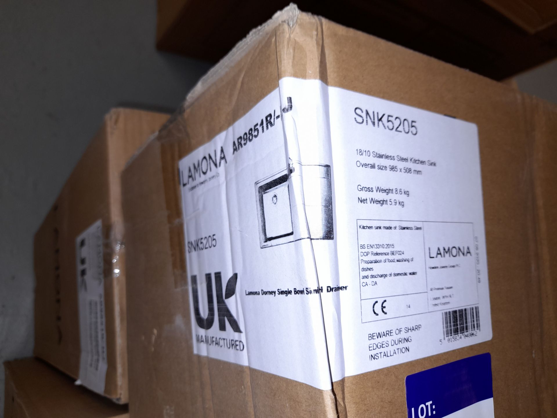 4 x boxes of Lamona 18/10 Stainless Steel Kitchen Sink (985 x 508mm) boxed - Image 2 of 2