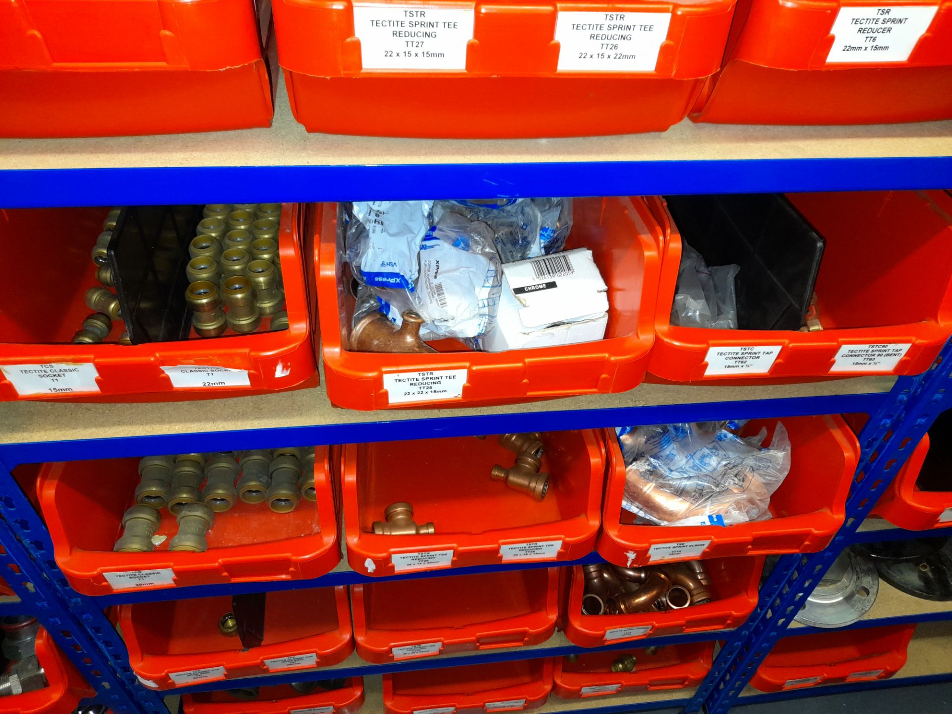 Large Quantity of stock to 3 bays to include sockets, adaptors, compression fittings, elbows ( - Image 6 of 7