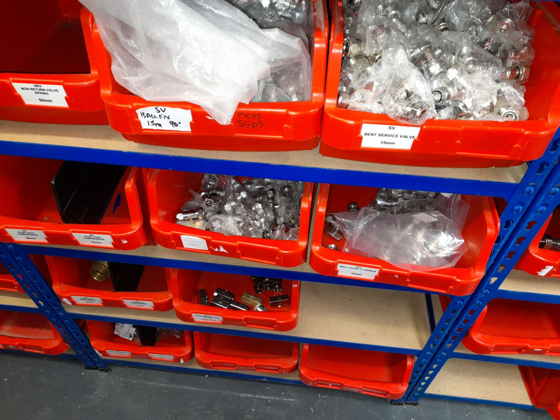 Large Quantity of stock to 2 bays including valves, nipples, plugs, 22mm ballofix type (viewing - Image 10 of 10