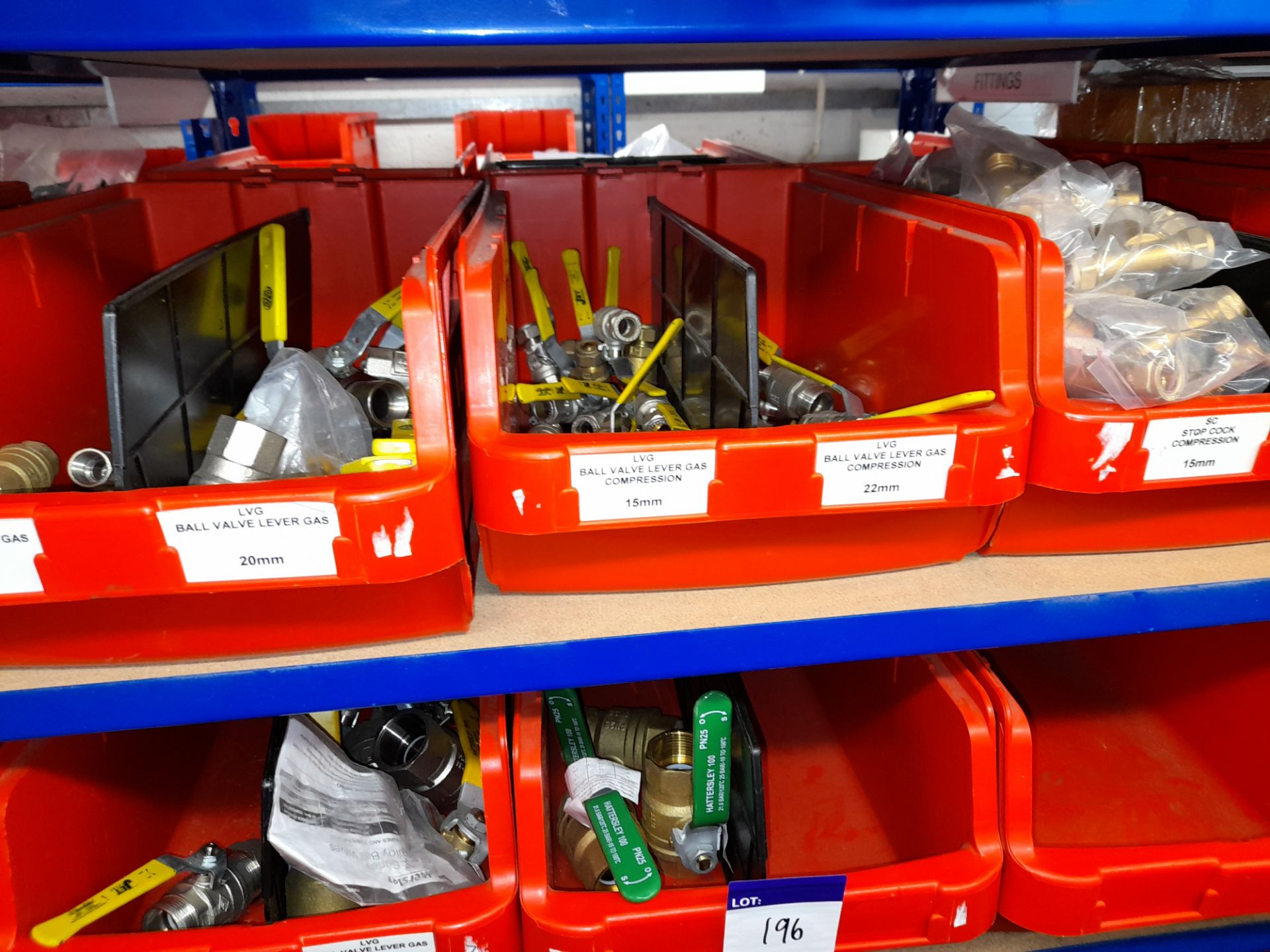 Large Quantity of stock to 2 bays including ball valve levers, (various sizes), stop cock taps (