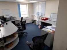 Assortment of office furniture to first floor office comprising, 2 person workstations comprising