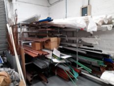 Heavy duty scaffold rack & contents to include copper pipe, channel rails, plastic pipework