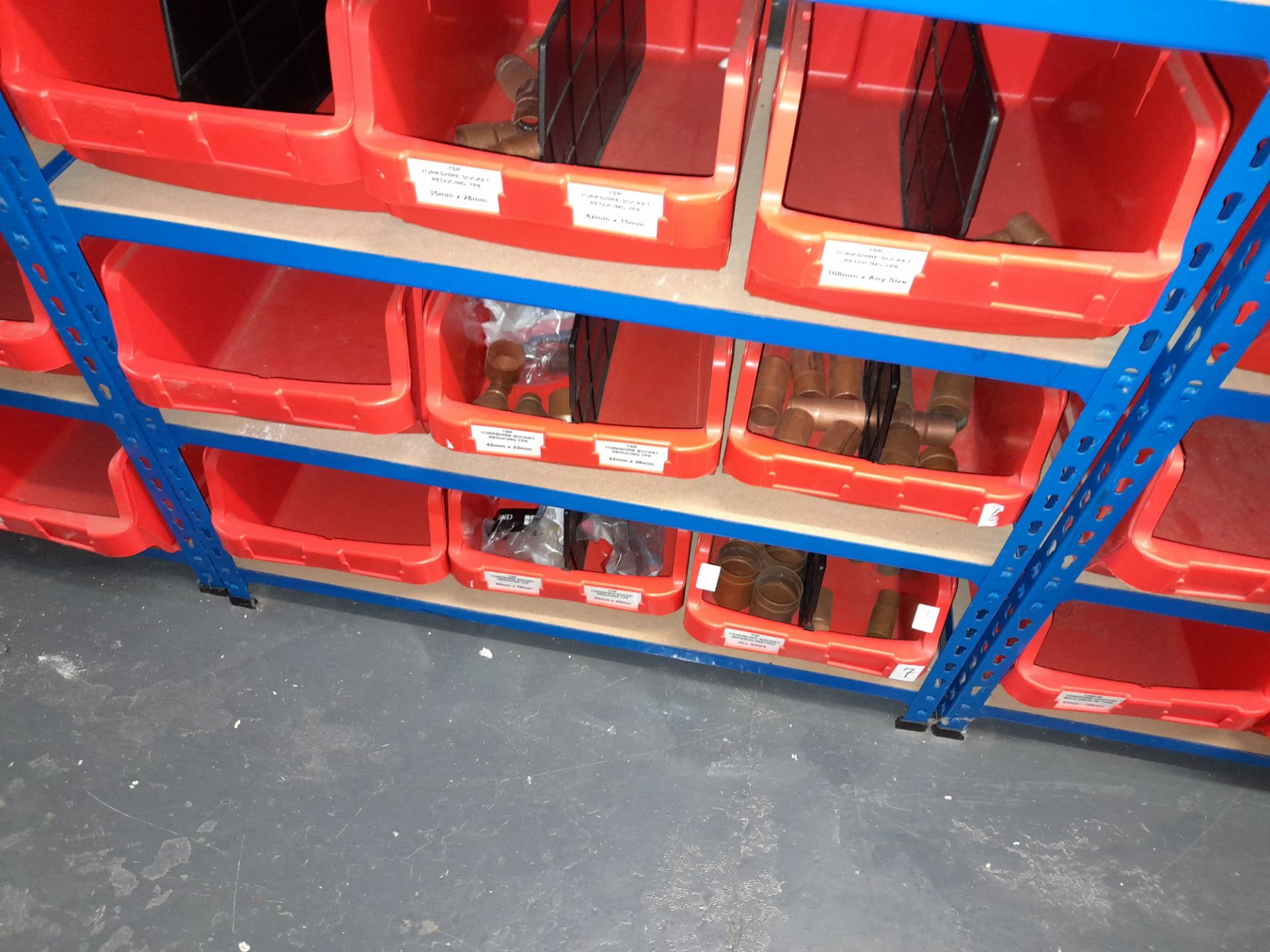 Large quantity of stock to 7 bays of racking to include Yorkshire Tee reducing fittings, connectors, - Image 13 of 19