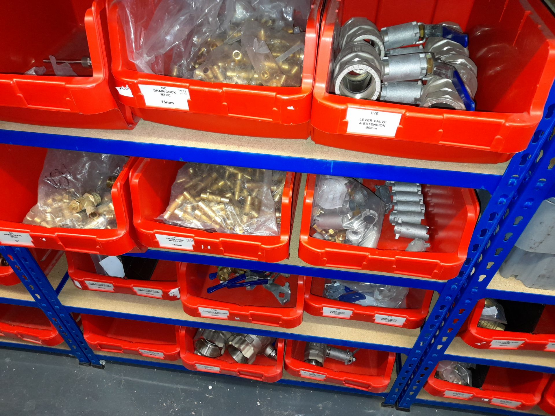 Large Quantity of stock to 2 bays including ball valve levers, (various sizes), stop cock taps ( - Image 10 of 11