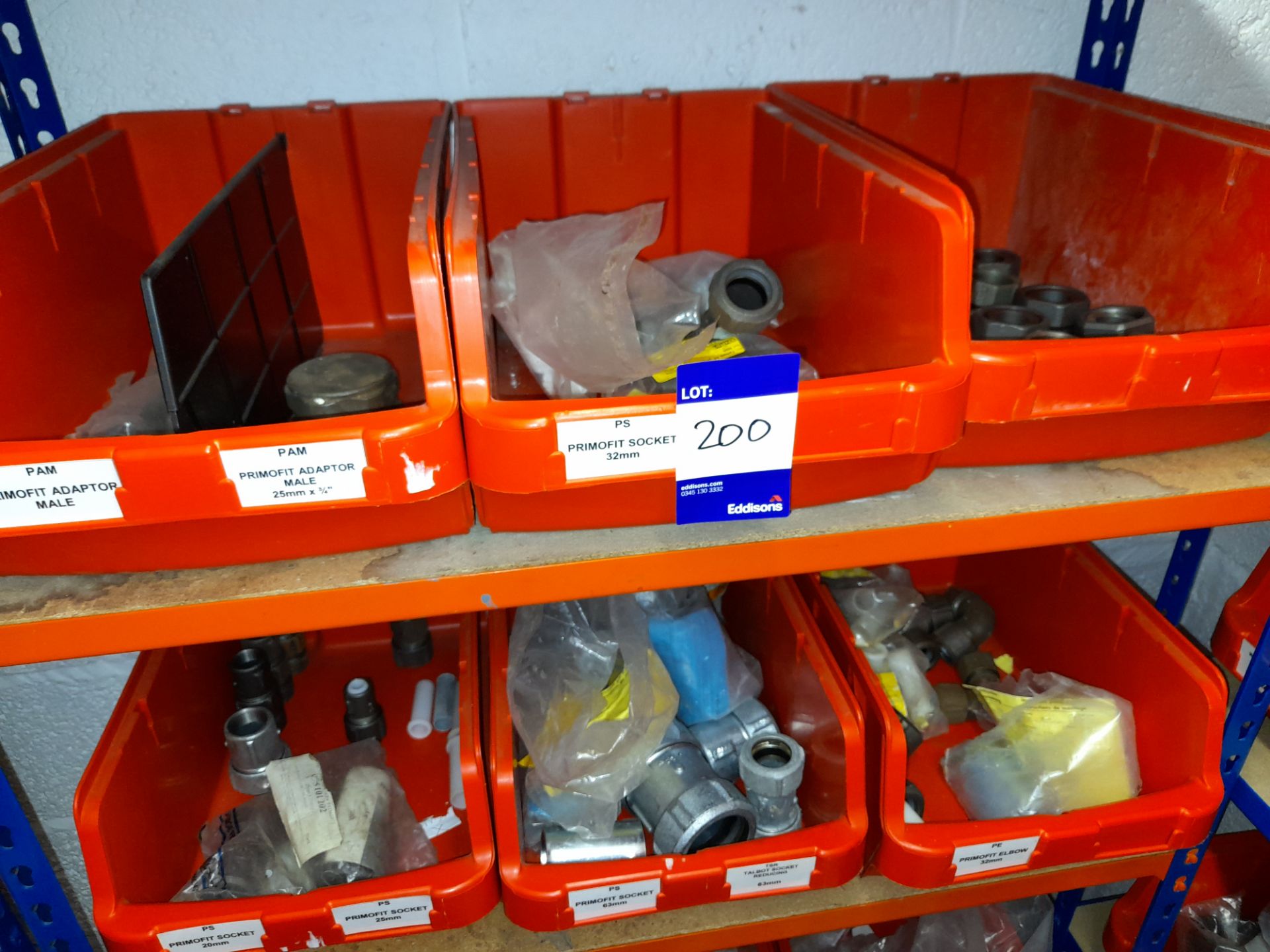 Large Quantity of stock to 3 bays to include sockets, adaptors, compression fittings, elbows (