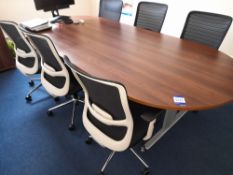Large Oval meeting table with 6 fabric chairs (oak colour) & matching lower level double door