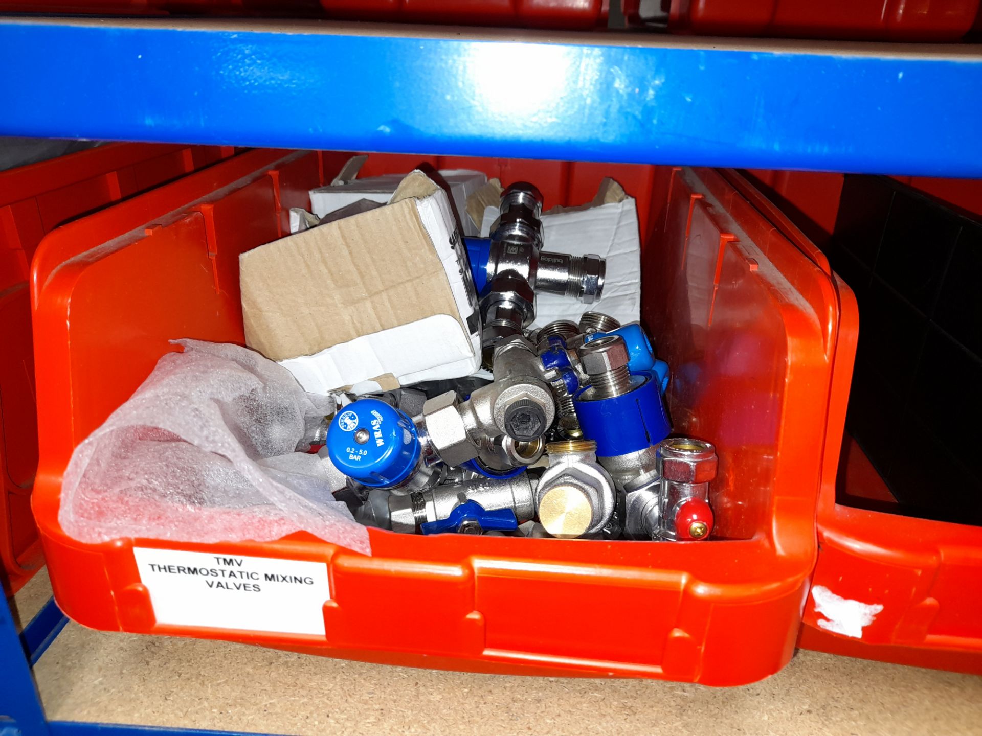 Large Quantity of stock to 2 bays including valves, nipples, plugs, 22mm ballofix type (viewing - Image 2 of 10
