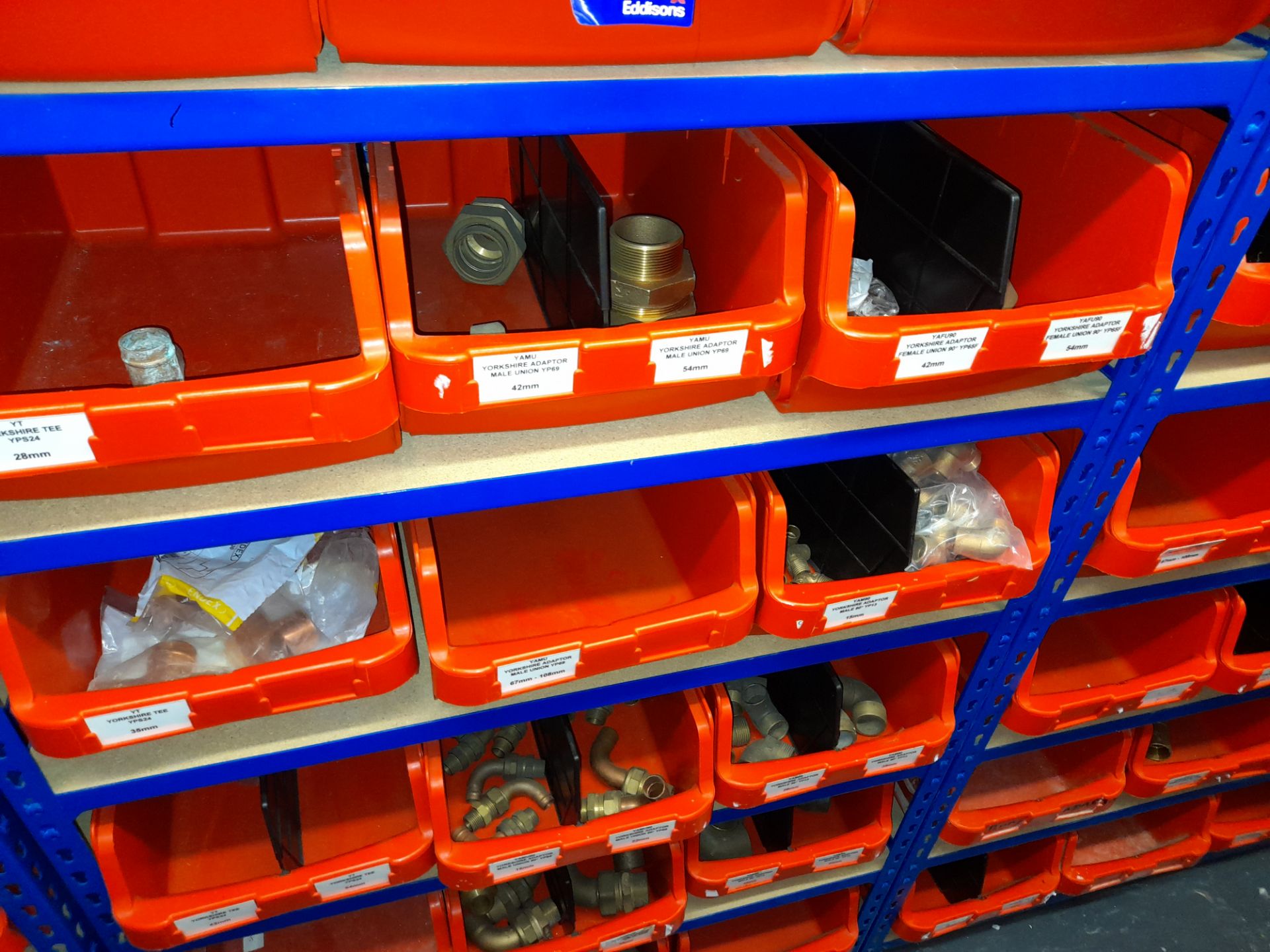 Large quantity of stock to 7 bays of racking to include Yorkshire Tee reducing fittings, connectors, - Image 9 of 19