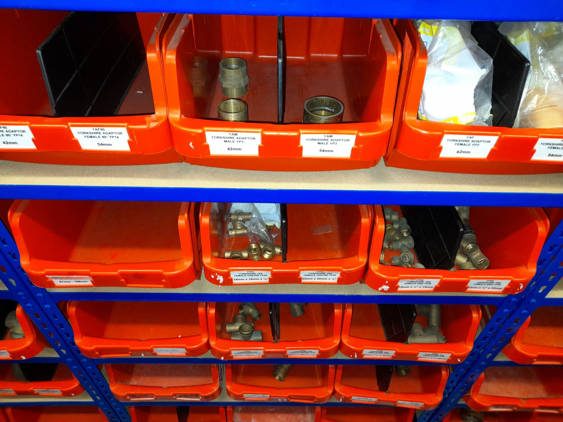 Large quantity of stock to 7 bays of racking to include Yorkshire Tee reducing fittings, connectors, - Image 6 of 19