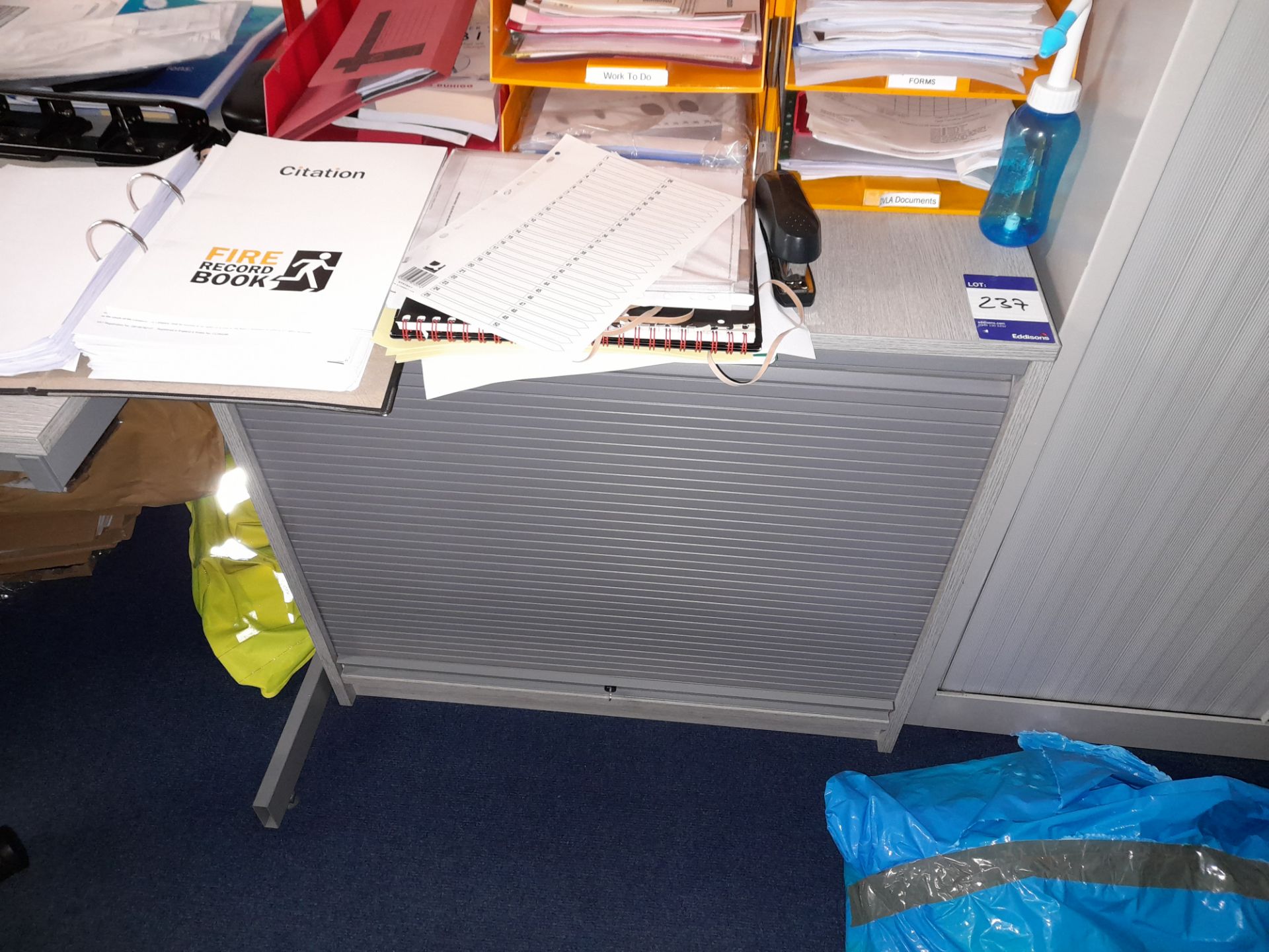 4 x Bisley Tambour Fronted filing cupboards, & low level filing cupboard, grey - Image 3 of 3