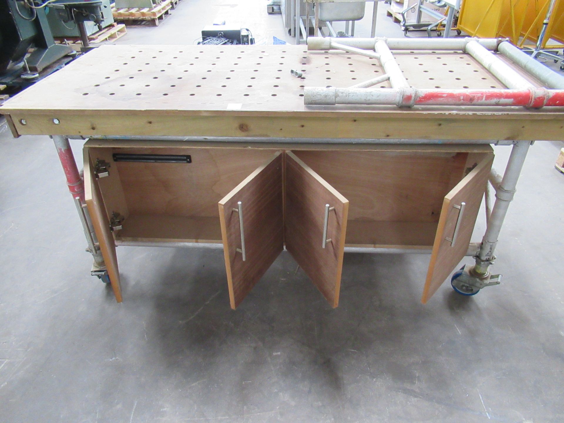 Bespoke mobile workbench with cupboards (double sided) - Image 2 of 3