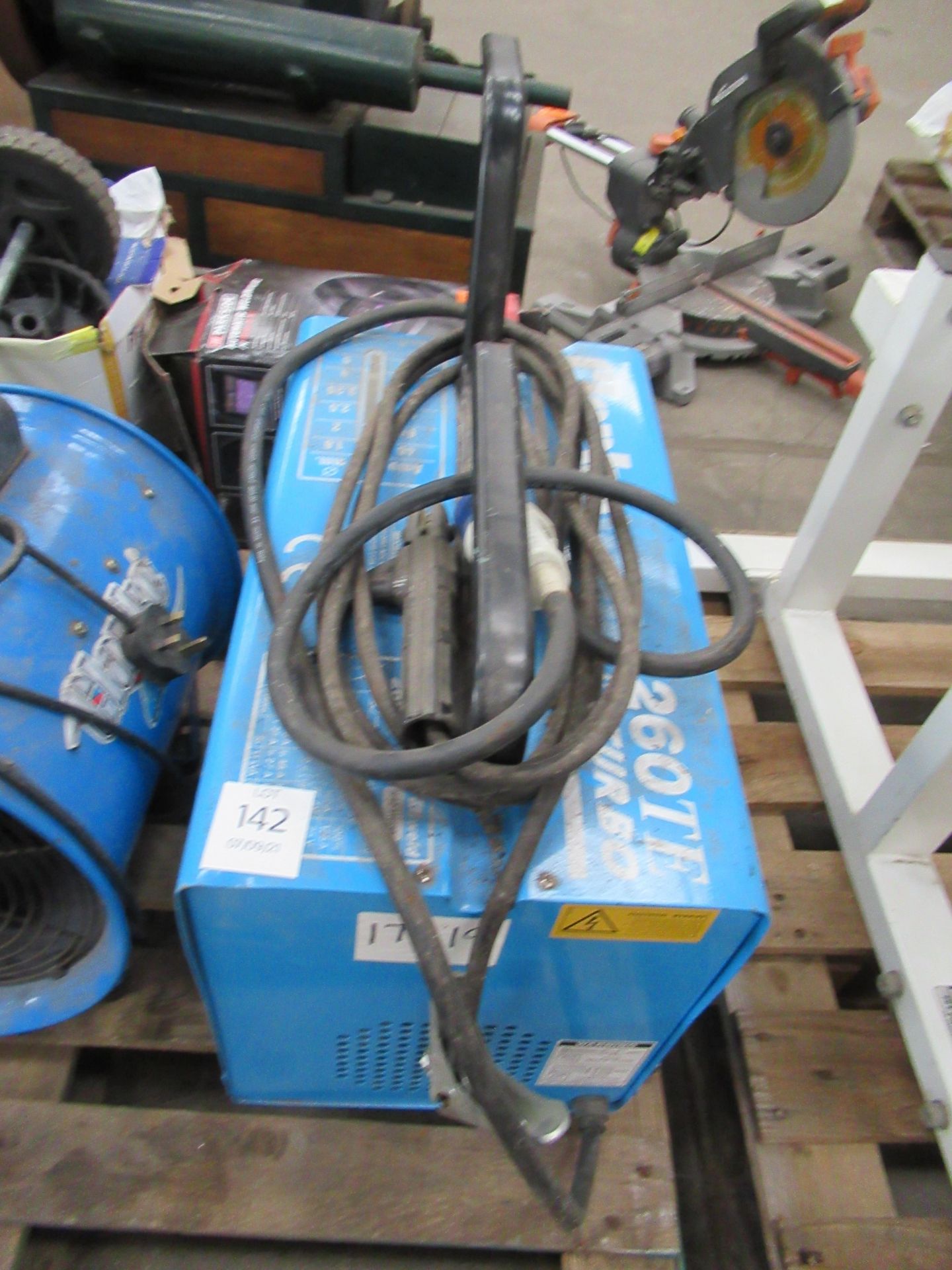 Pallet Including Clarke 260TE Welder, welding helmet, fan etc - Image 2 of 5