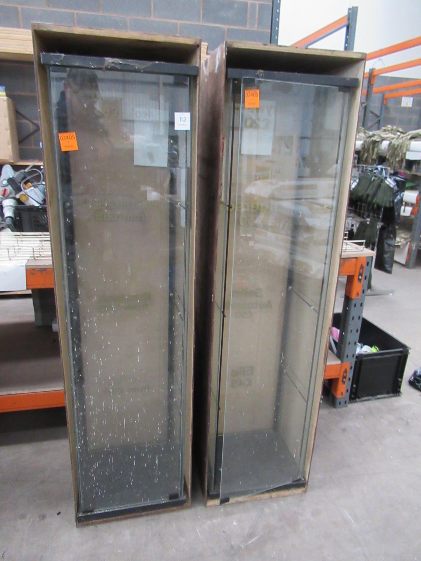 2x Glass Display Cabinets, no shelves