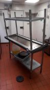 2 Vogue stainless steel Food Preparation Tables, 1500 x 600mm with galvanised steel shelf under