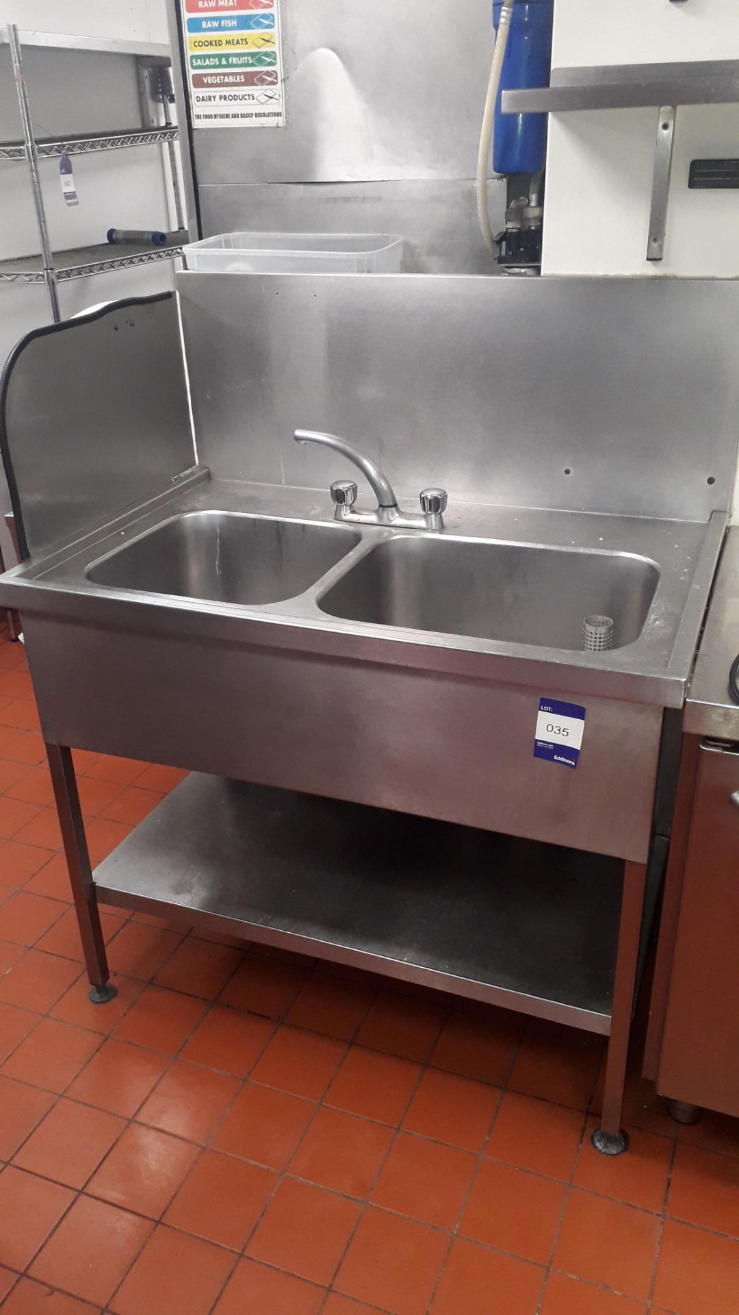 Stainless steel commercial double Sink with splashback & shelf under 1100 x 700mm and stainless