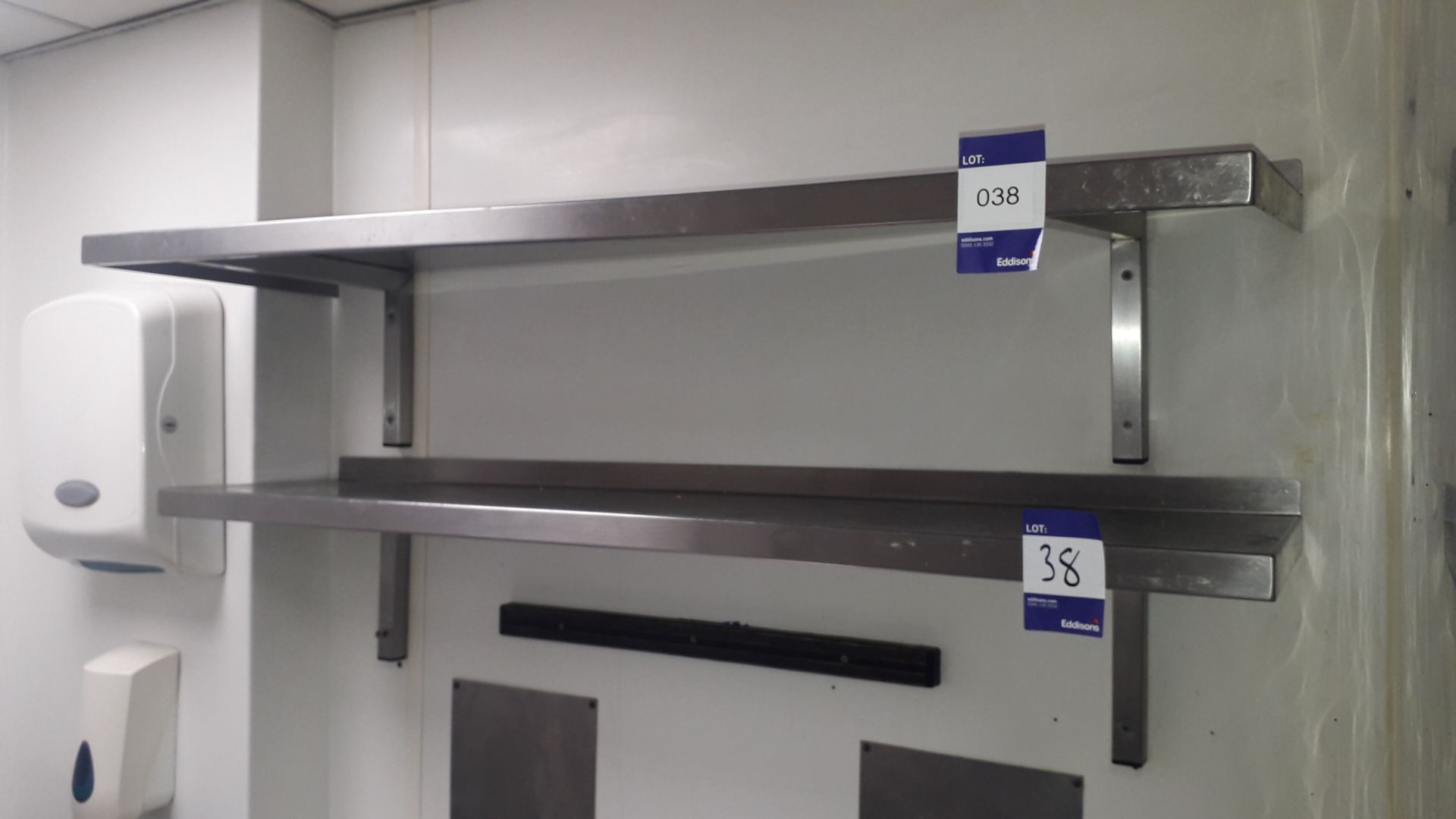 3 x Stainless steel wall mounted Shelves (2 x 1,300mm & 1 x 1,400mm)