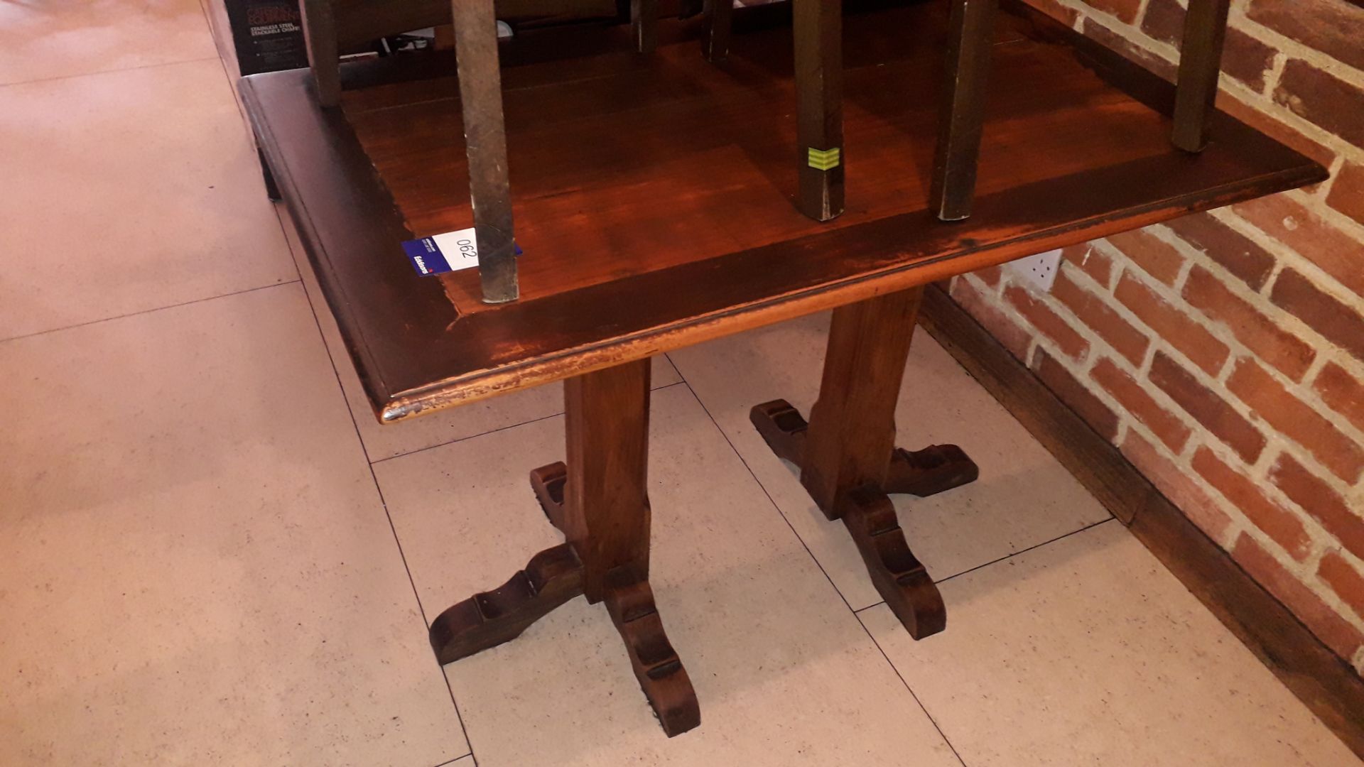 4 hardwood tables on twin pedestal legs (2 x 1,550mm x 700mm and 2 x 1,100mm x 700mm) with 20 - Image 3 of 4