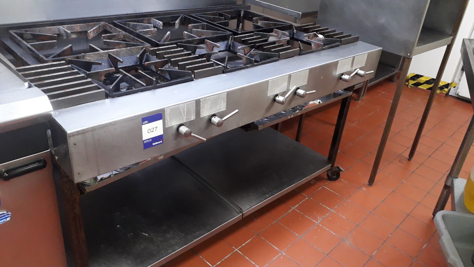 Stainless steel commercial 6-burner gas Range on stand with shelf under (disconnection required by - Image 2 of 3