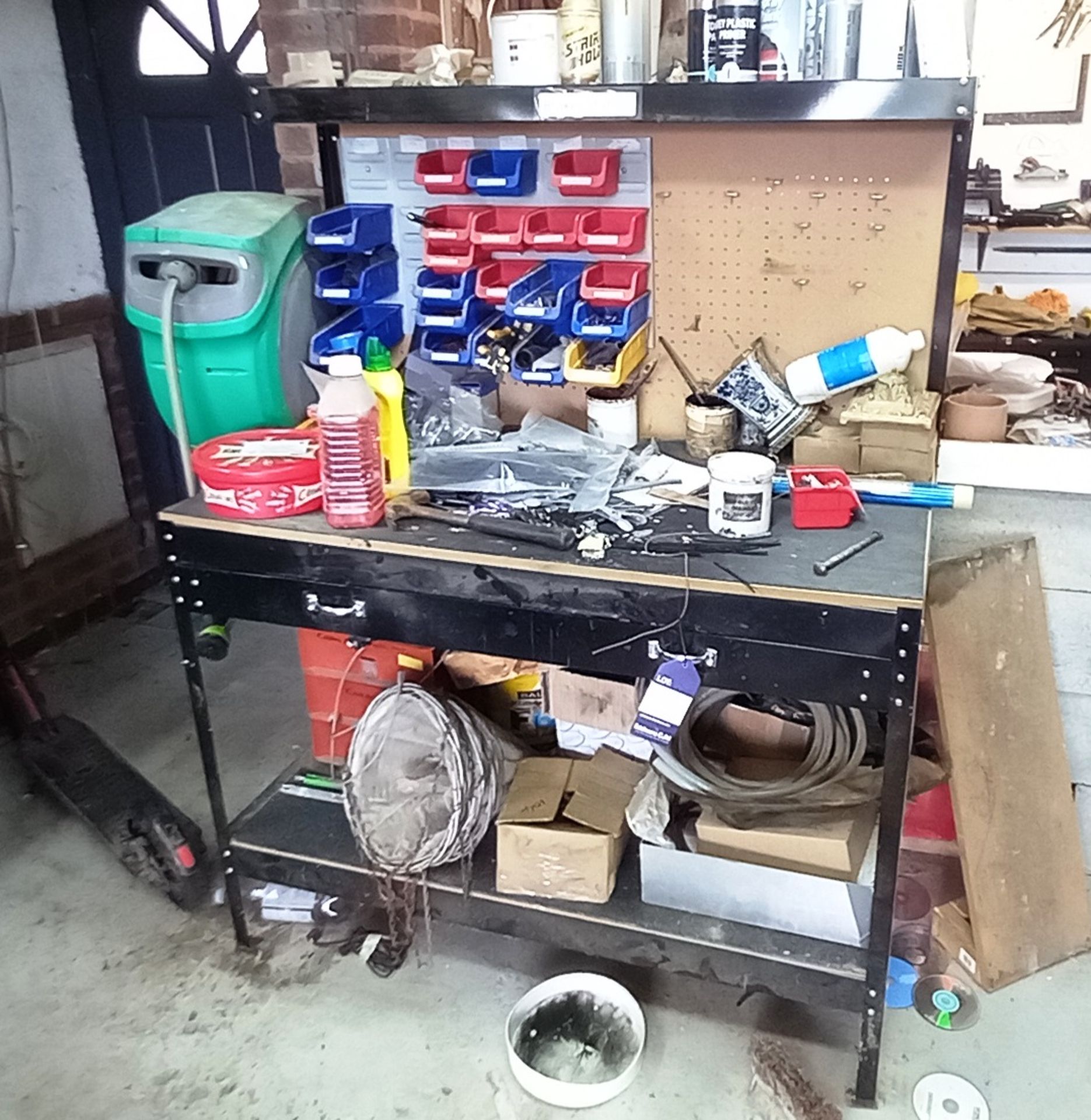 Steel workbench (Approx. 1200 x 600), with overhea