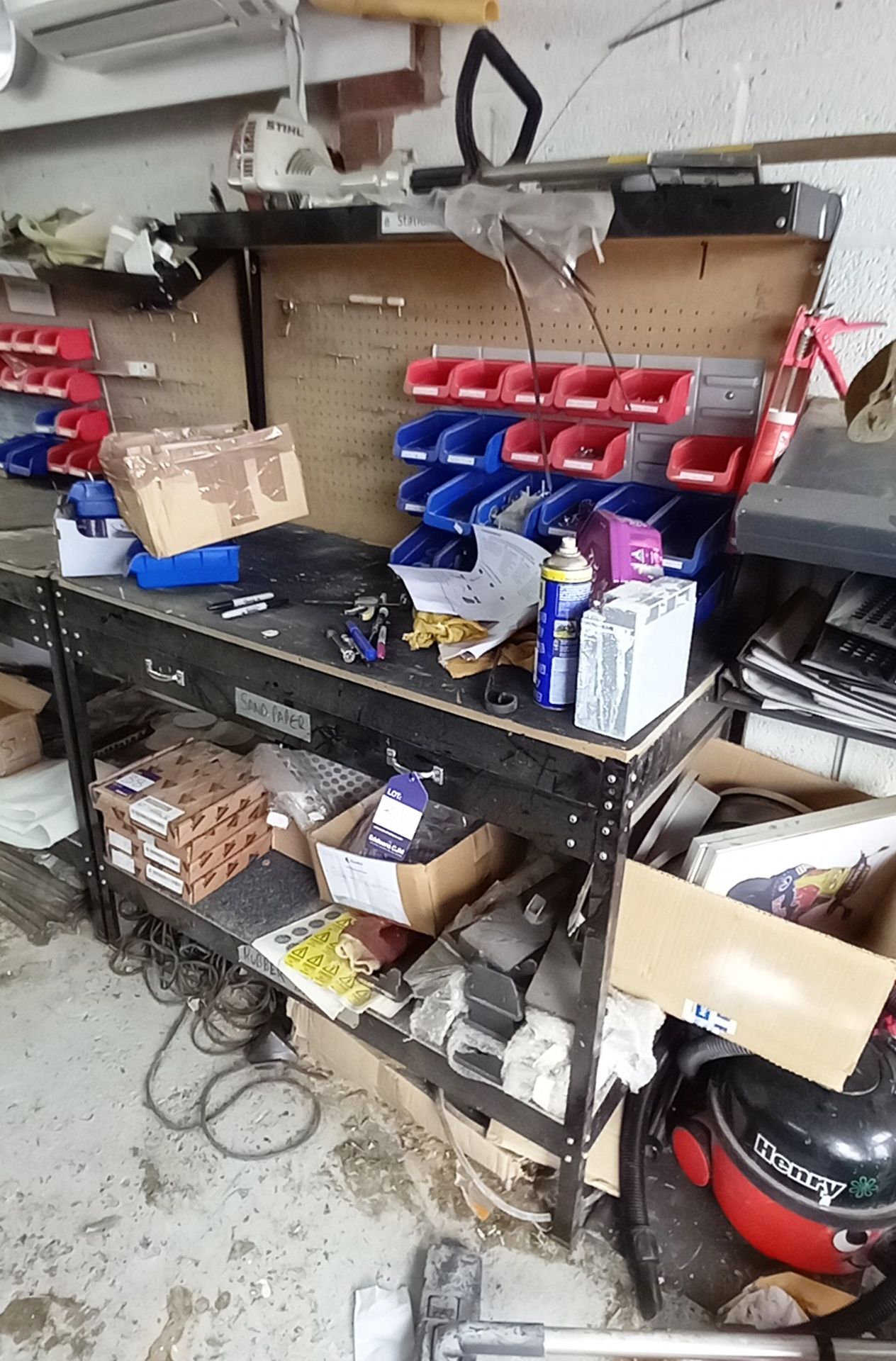 Steel workbench (Approx. 1200 x 600), with overhea