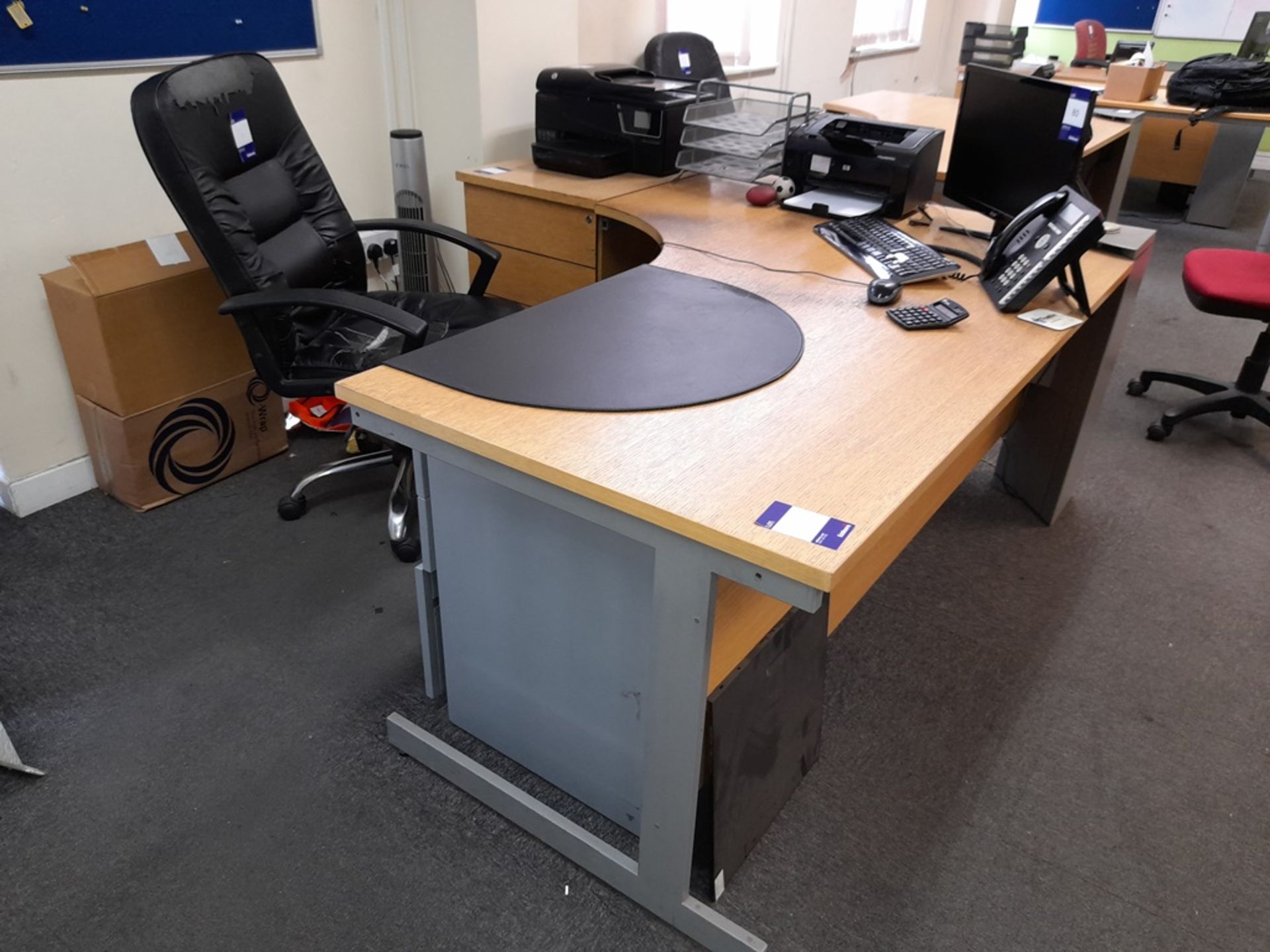 3 x office workstations, each comprising – corner desk, pedestal drawer & chair - Image 2 of 3