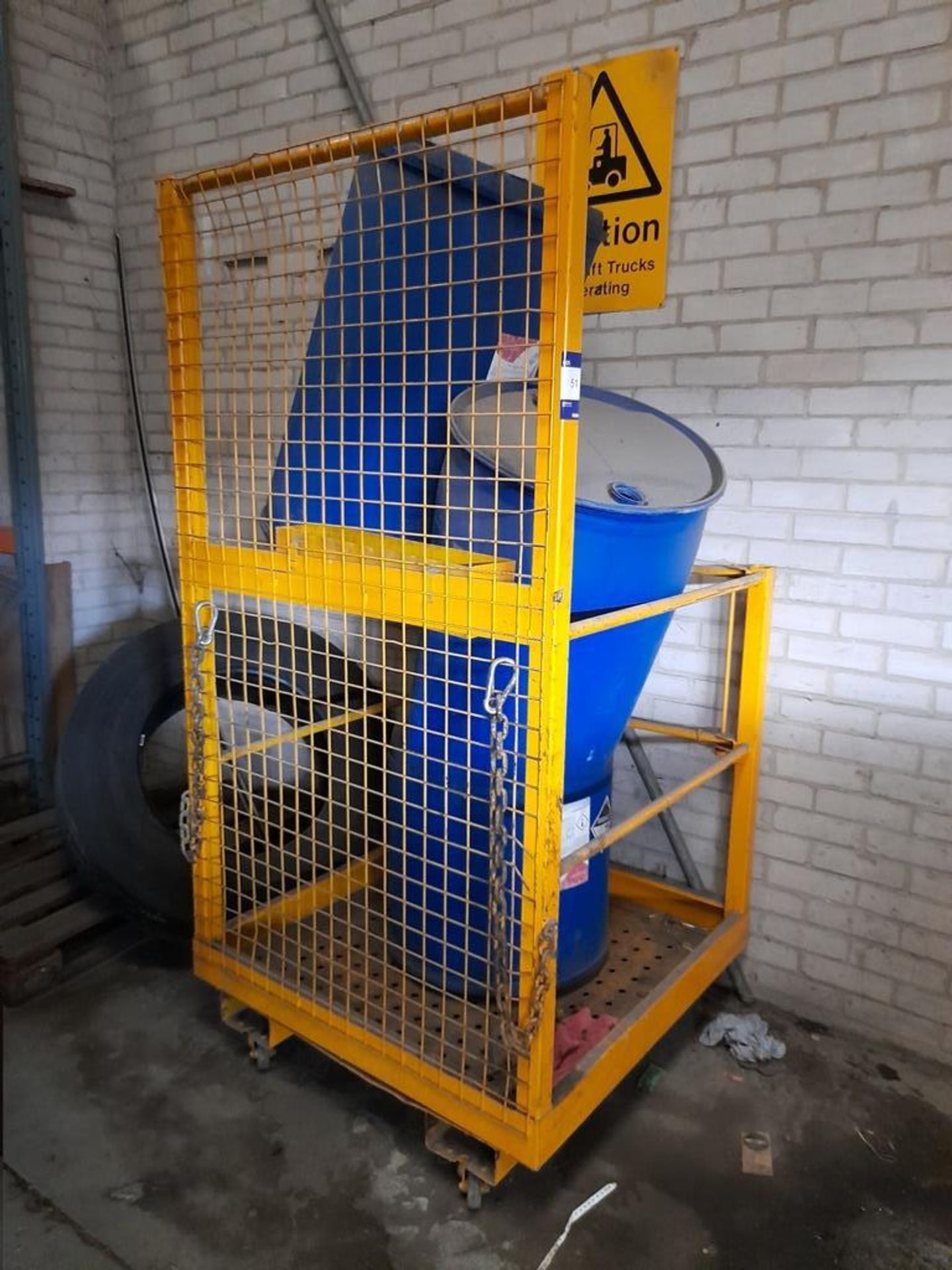 Skid mounted forklift metal access cage, on castors