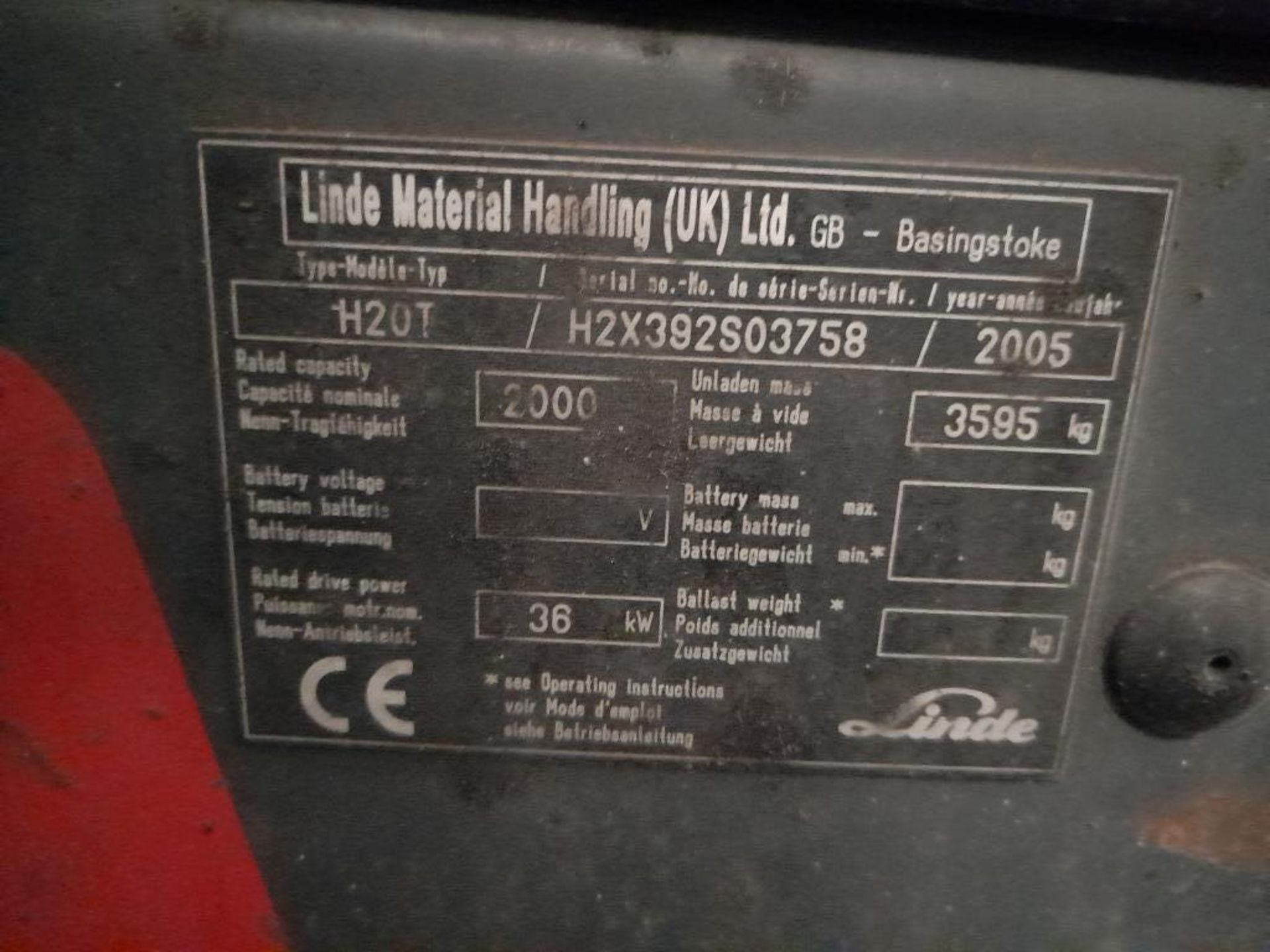 Linde H20 2,000kg gas Forklift Truck, S/N H2X392S03758, year 2005, thorough examination 11/06/22 - Image 4 of 10