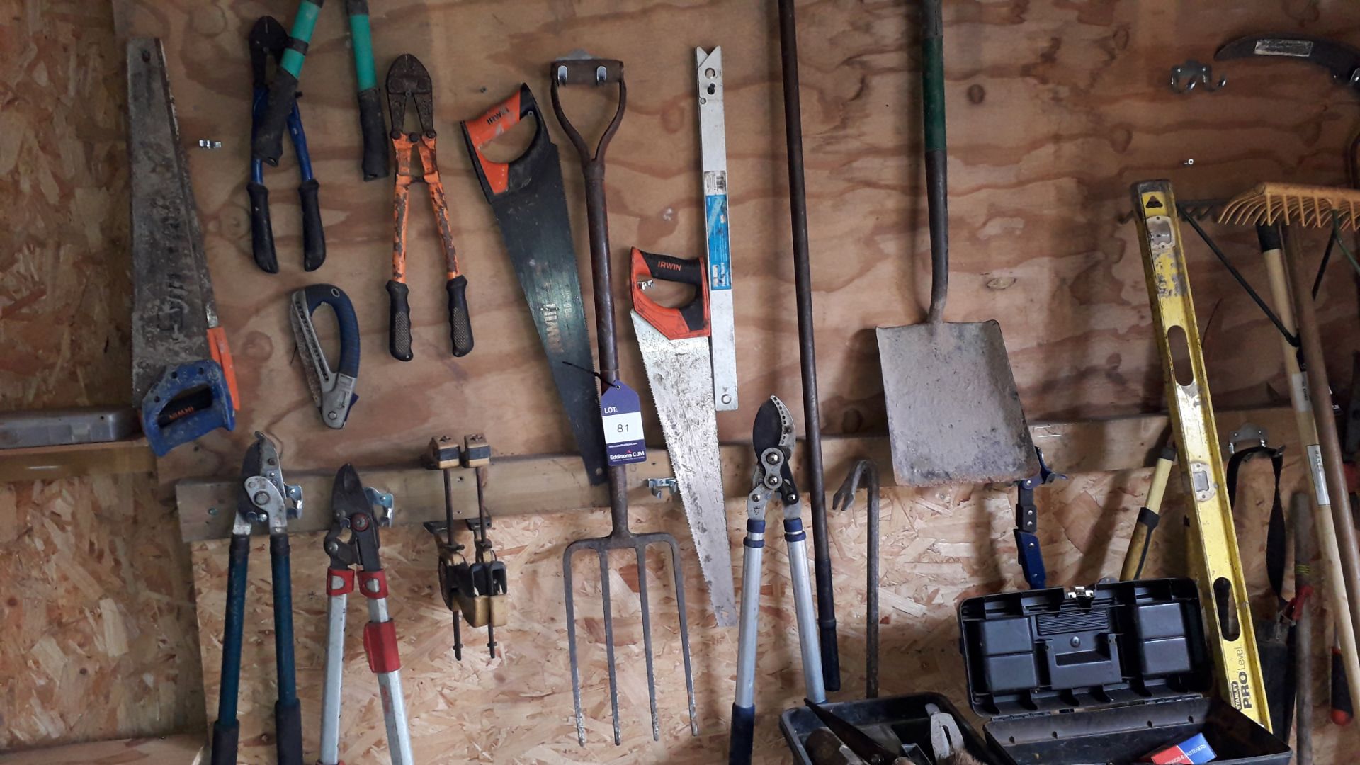 Quantity of Garden Tools to include Shovels, Racks, Shears, Hoes, Folding Workbench - Image 2 of 3