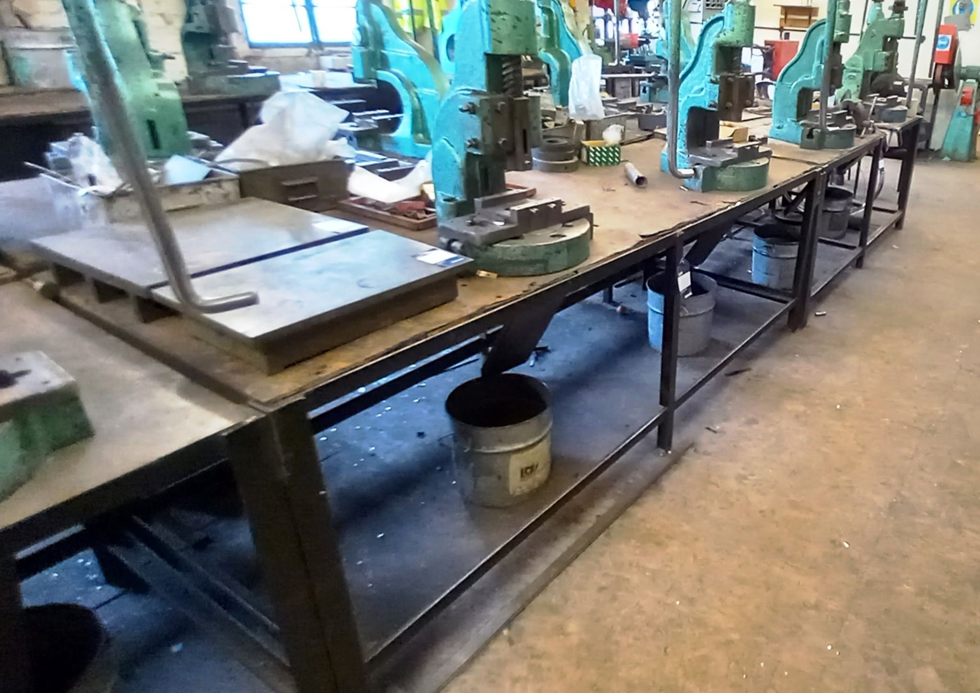 2x Steel Fabricated Work Tables with Vice (2450x930) and (2040x960) (Please Note Tables are Welded T - Image 2 of 3