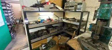 Three Tier Steel Fabricated Shelving with Contents Including; Fasterners, Adapter Plates, Collets et