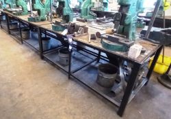 2x Steel Fabricated Work Tables with Vice (2450x930) and (2040x960) (Please Note Tables are Welded T