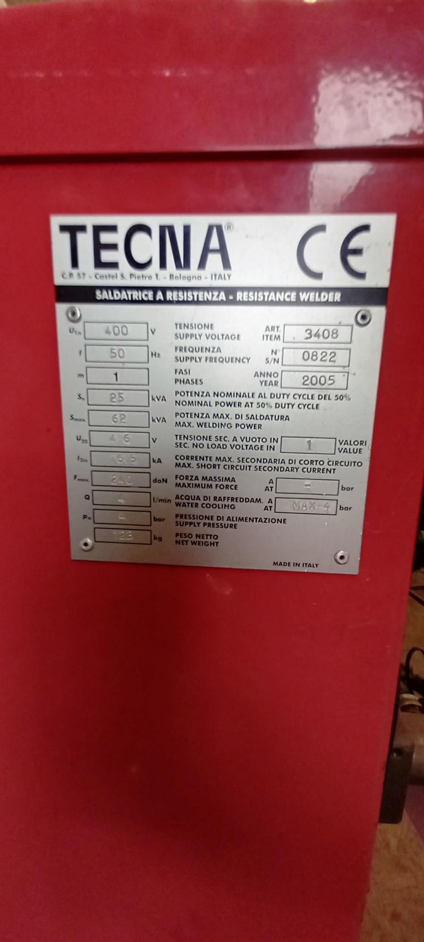 Tecna TE25 Spot Welding Machine with Chiller. S/N: 0822.Year: 2005 - Image 3 of 3
