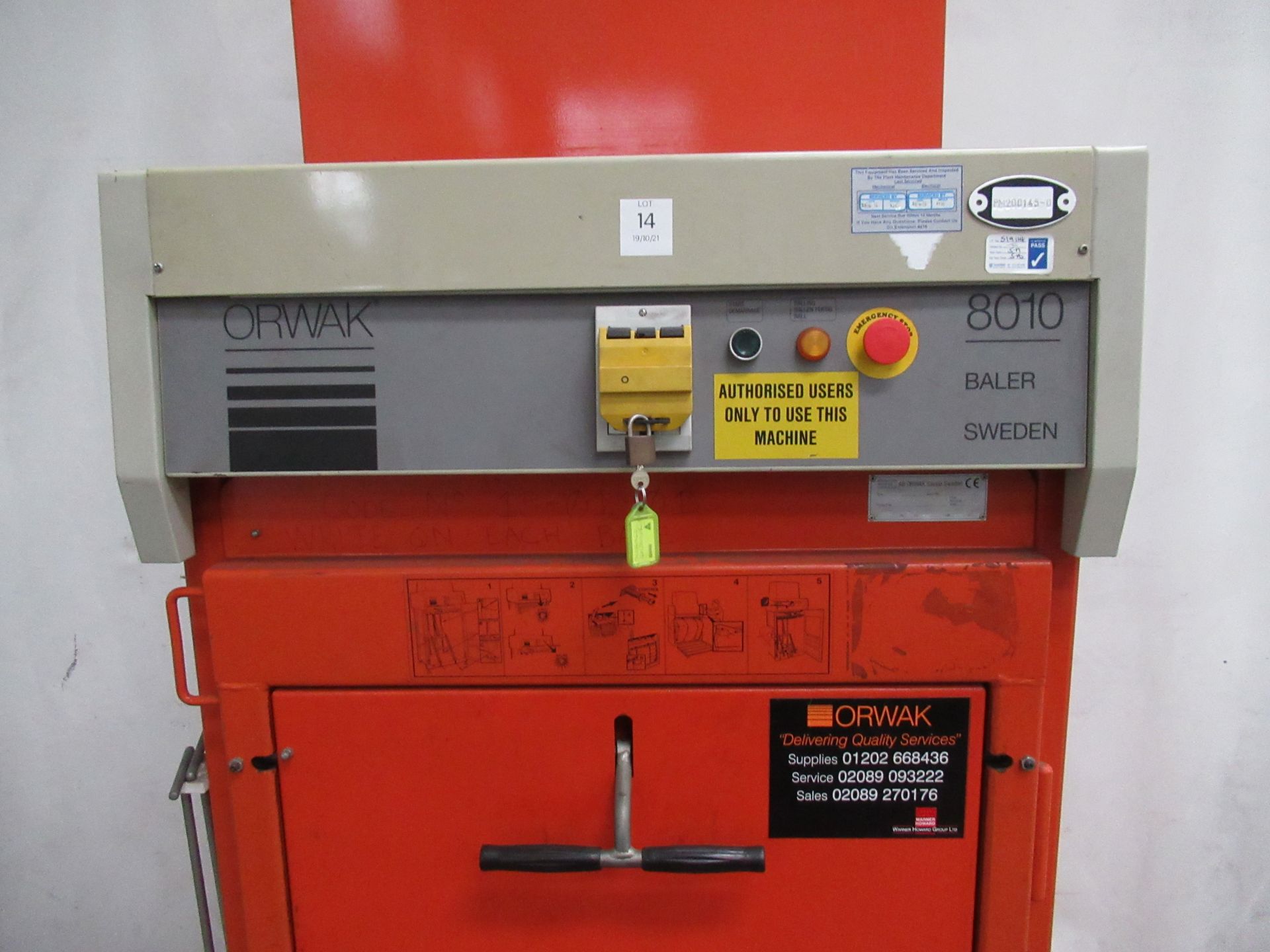 Orwak' 8010 baler s/n 7351288 415v 50Hz 2.2kw 3ph 16amp - Image 4 of 7