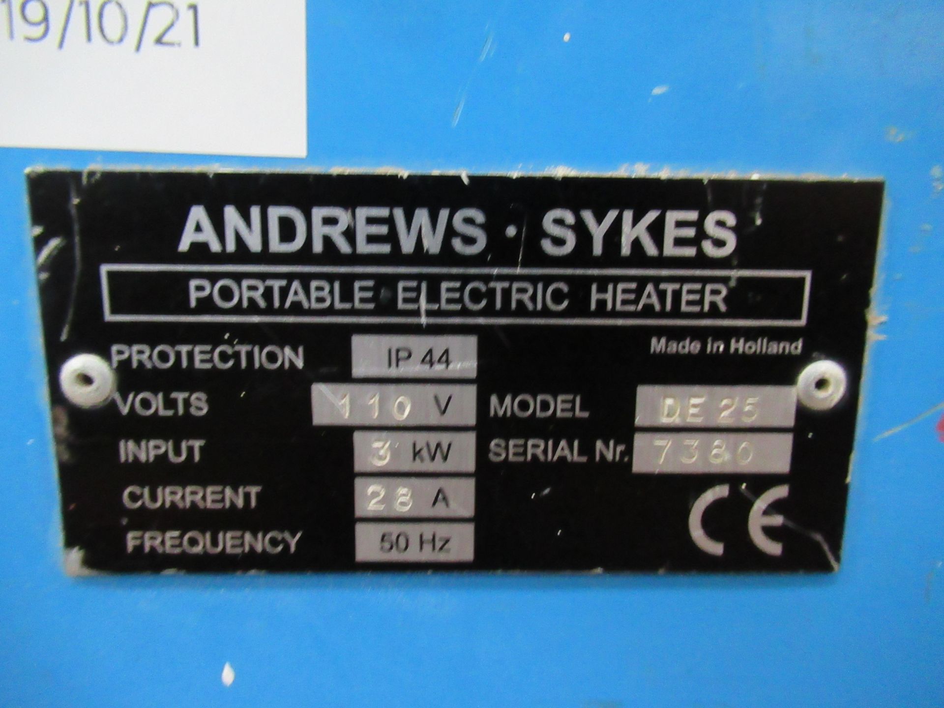 a 110v Andrew Sykes portable electric heater - Image 2 of 3