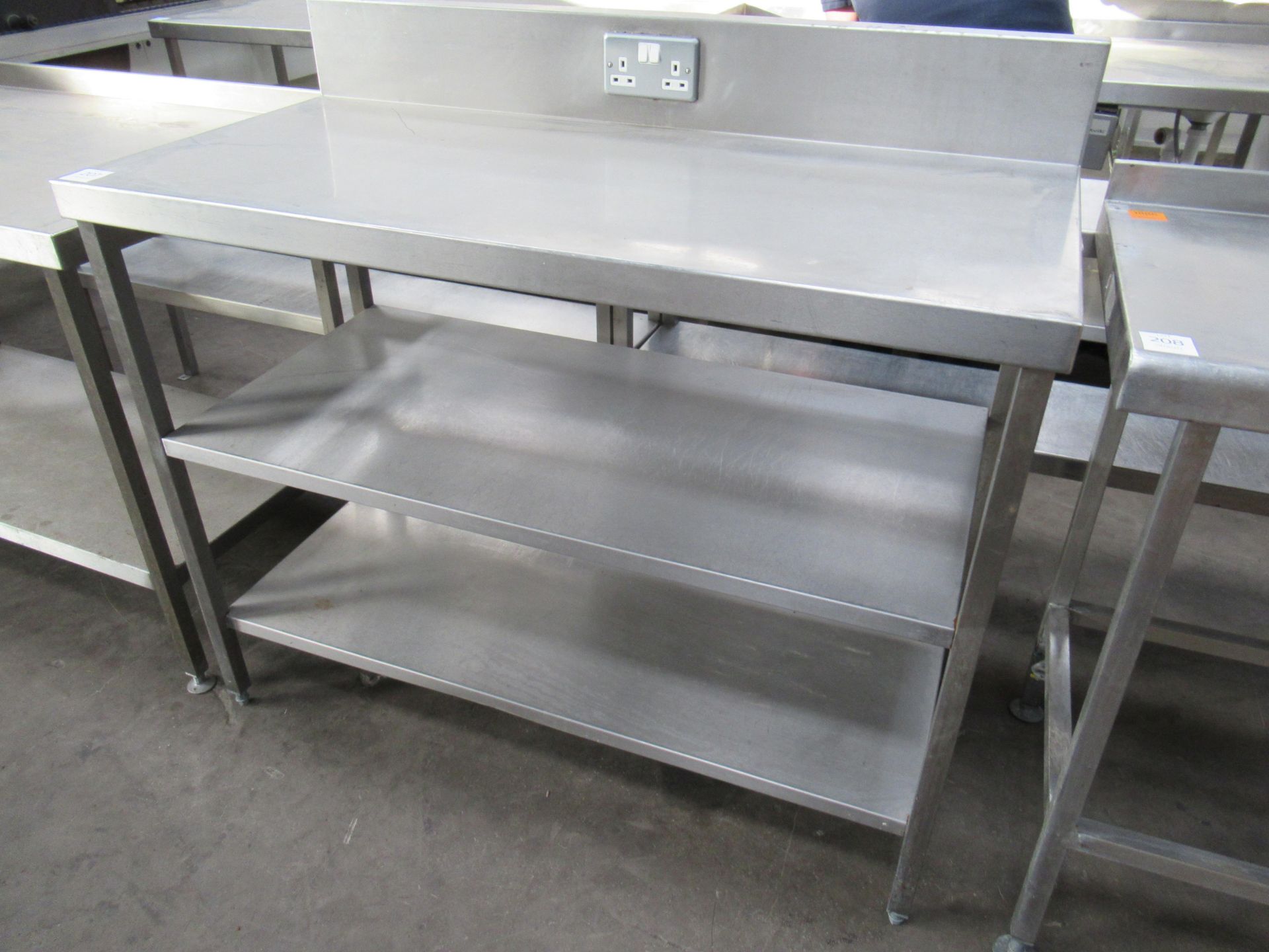 Stainless steel preperation table with two under shelves and double electrical socket 1200 x 700mm - Image 2 of 2