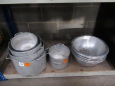 Qty of various aluminium commercial cooking pots and bowls