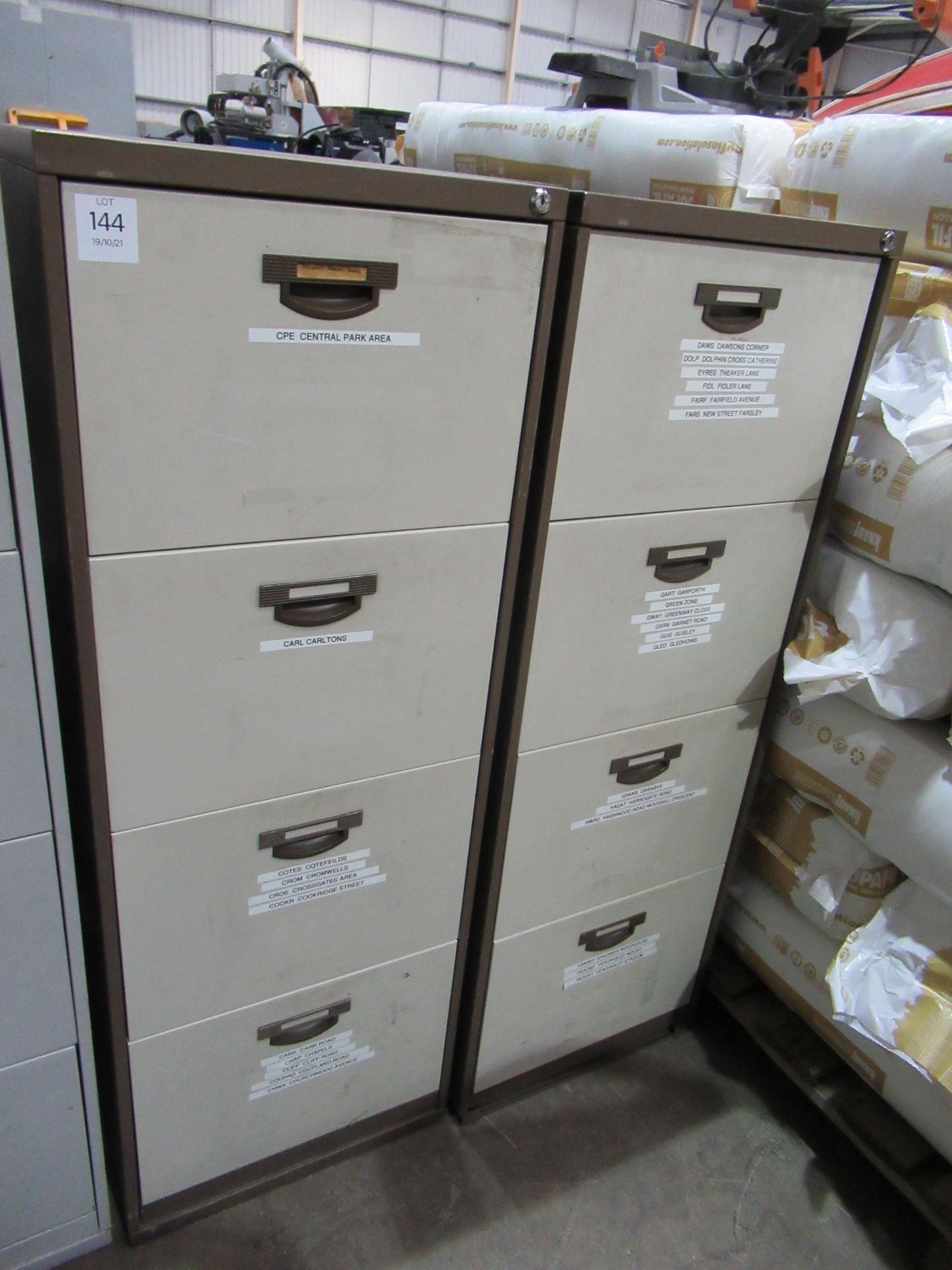 Pair of four drawer filing cabinets (no keys)