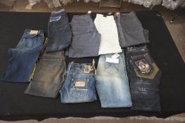 9 x Various designer jeans, 32W, Various leg sizes