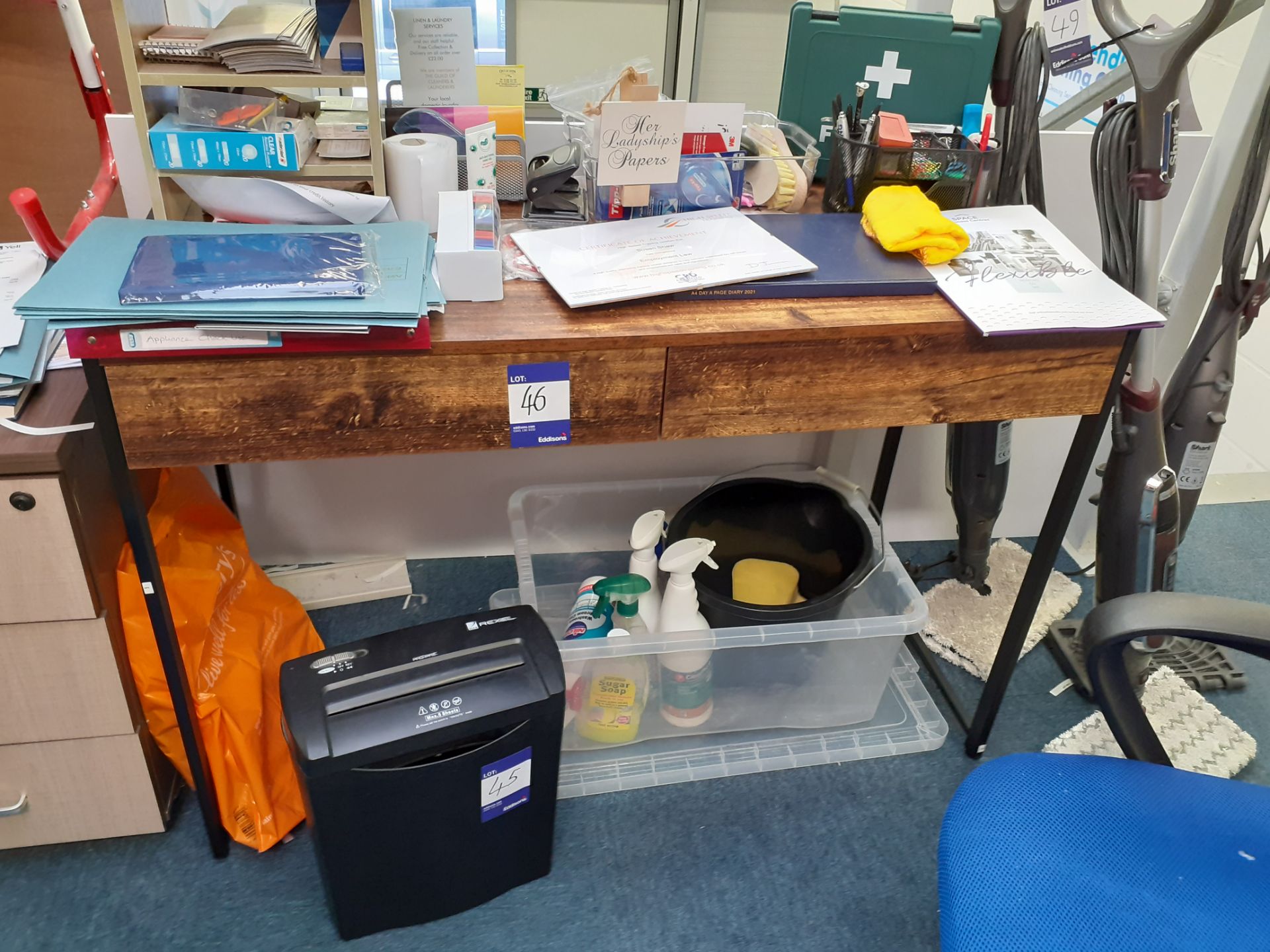 Two Timber Effect Desks and Office Chair