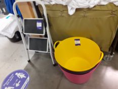 3 Plastic Buckets and small set of steps