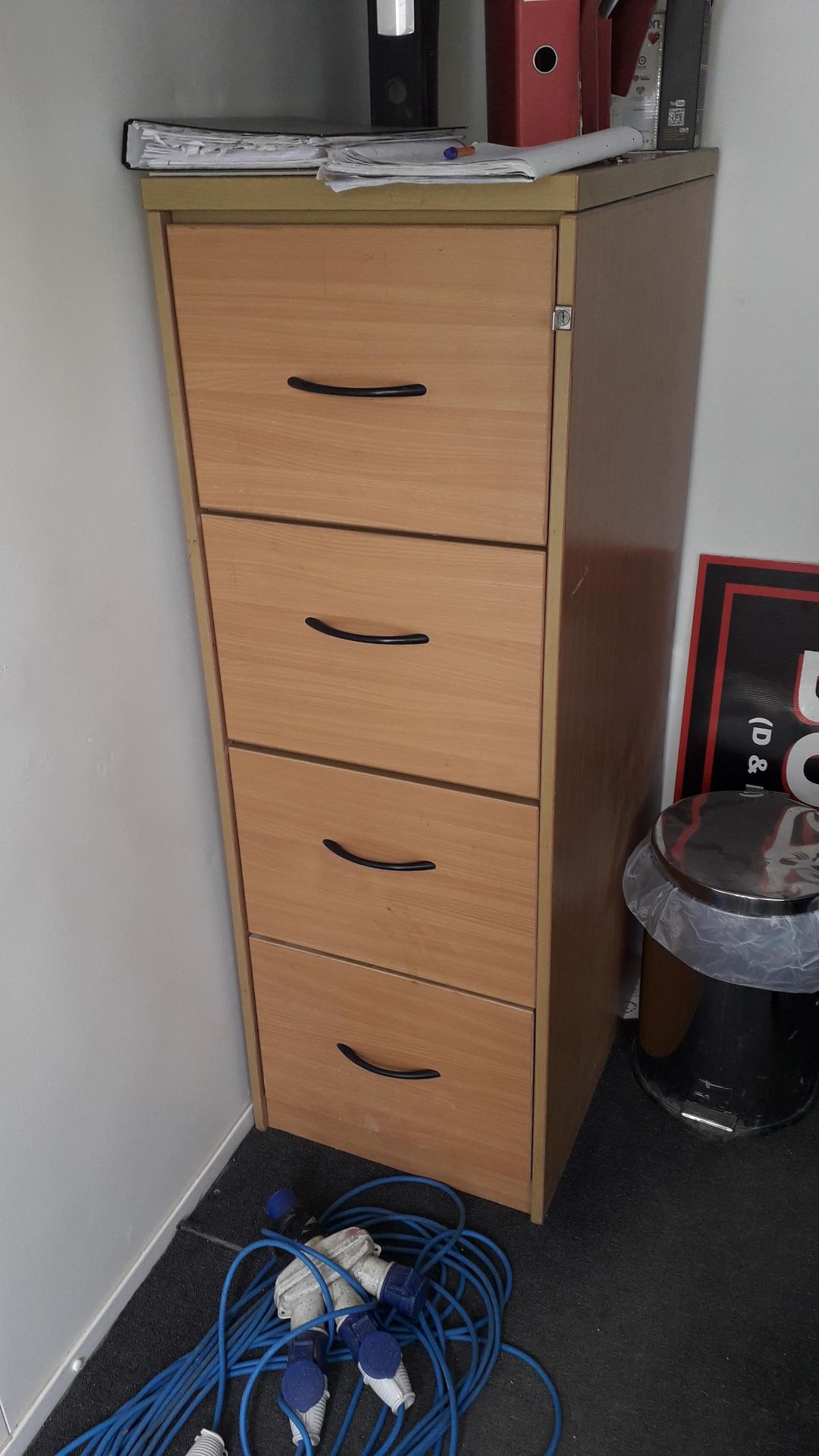 Wooden 4 Drawer Upright Filing Cabinet. (Located a